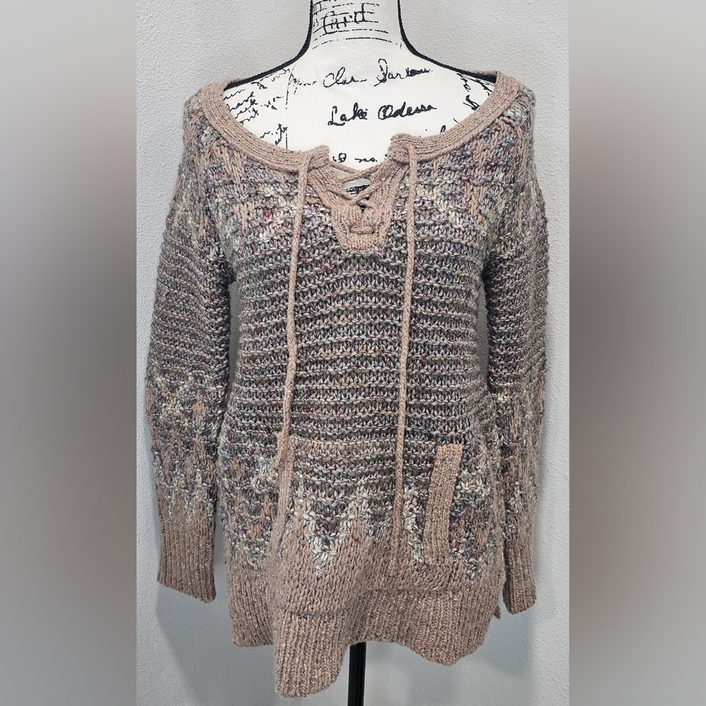 Free People Love Bug Chunky Knit Fair Isle Sweater Boho Wool Blend Size XS